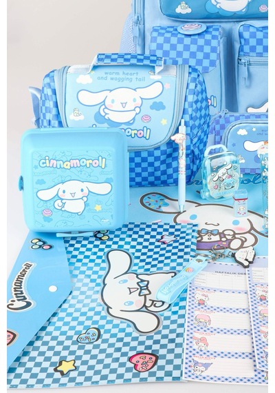 X Dekomus Lisanslı Cinnamoroll Blue Cloud Collection Full Kırtasiye Seti Okul,termoslu Beslenme Ve Kalem Çantası,matara Açık Gri