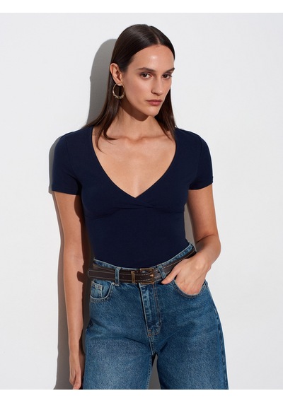 Dilvin 32758 V Yaka Kısa Kollu T-shirt-k.lacivert