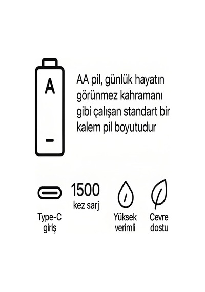 Ers Type-c Şarjlı 2800mwh 1.5v Şarj Edilebilir 2 Li Aa5 Kalın Pil - Lityum Iyon Batarya