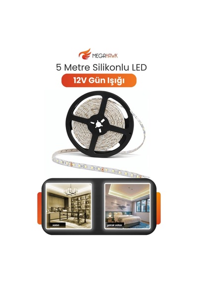 12v Dış Mekan M/60 2835 Gün Işığı Led Şerit 5 Metre, Kesilebilir Ve Eklenebilir