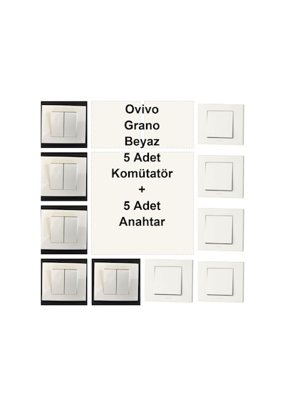 Ovivo Grano Beyaz 5 Adet Komütatör + 5 Adet Anahtar