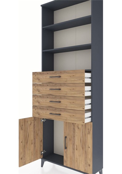 Arges Dolap 3 Raflı 4 Çekmeceli 2 Kapaklı 88x30x243 Antrasit-çam Antrasit