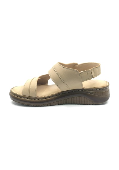 Venüs Poni Hakiki Deri Comfort Ortopedik Kadın Sandalet Bej