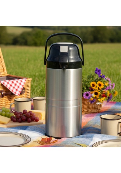 Cooker 2009-1 Çift Kat Paslanmaz Çelik Pompalı Termos Çay Termosu Su Termosu Siyah 4,5lt Siyah