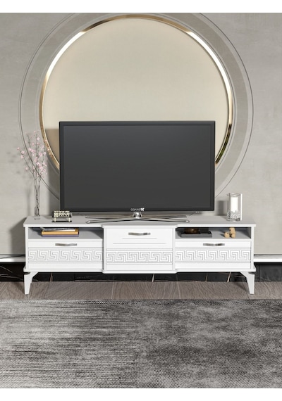 Tv Sehpası Tv Ünitesi 160 Cm Gümüş Beyaz Mistral 5073 Beyaz