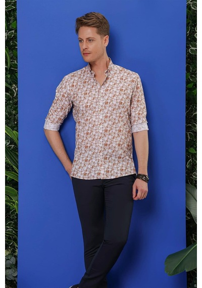 Efor G 1542 Slim Fit Taba Klasik Gömlek Taba