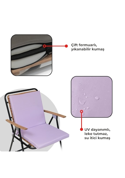 Xpermate 4'lü Arkalıklı Sandalye Minderi Fermuarlı 40x40 Lila