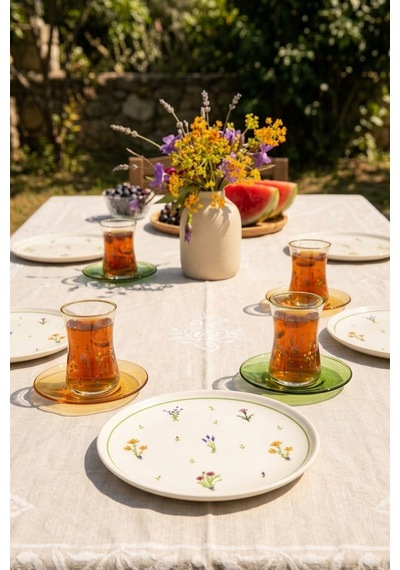 Botanical 12 Parça 4 Kişilik Seramik Pasta Tabağı Seti 20 Cm / Çay Seti 170 Cc Çok Renkli