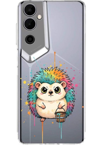 Tecno Pova Neo 2 İle Uyumlu Splash Kirpi Tasarımlı Şeffaf Silikon Kılıf Şeffaf