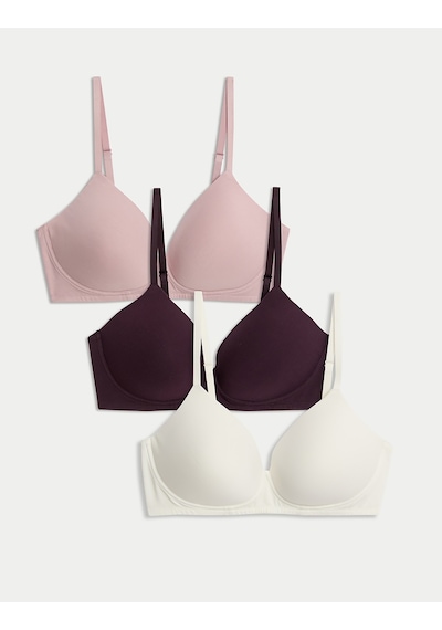 Marks & Spencer 3'lü Balensiz Pamuklu T-shirt Sütyeni Seti T33003006 Kahverengi