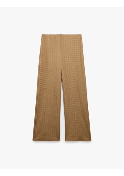 Koton Bürümcük Kumaş Yüksek Bel Bol Düz Paça Pantolon Kahverengi 6sak40109ek Kahve