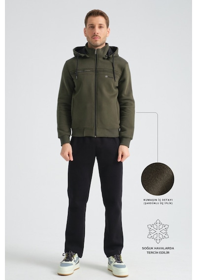 Shooter Sportswear Shooter Erkek Premium Kışlık Eşofman Takımı Regular Kapüşonlu Haki