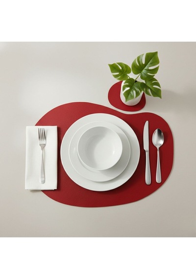 2 Kişilik 4 Parça Deri Amerikan Servis 30x44 Cm-silinebilir Supla-kendinden Bardak Altlıklı Kırmızı