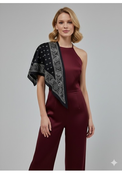 Tarzını Seç Saray Motif Siyah Üçgen Fular Bandana Estacraft - 100x45 Cm