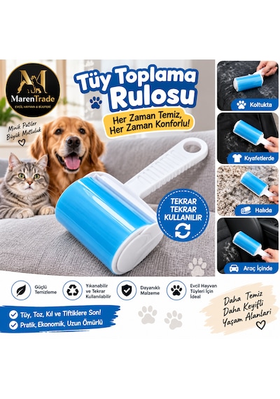 Yıkanabilir Tüy Toplama Rulosu Evcil Hayvan Tüy Temizleyici Tekrar Kullanılabilir Güçlü Lint Roller