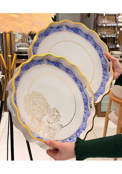 2li Blue Gold Lüks Tepsi-5658 Çok Renkli