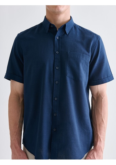 Lcwaıkıkı Classic İndigo Regular Fit Kısa Kollu Armürlü Erkek Gömlek