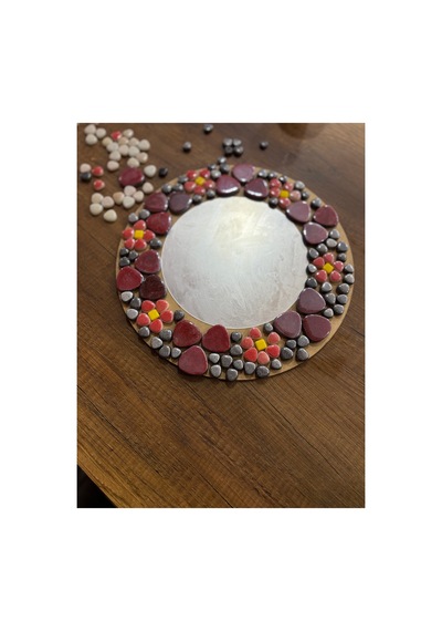 30x30cm Yuvarlak Pleksi Aynalı Yetişkin Mozaik Set Başlangıç Seviye Siyah-kırmızı Tonlar