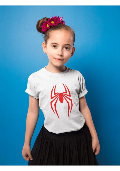 Sevbano Örümcek Adam Logo Baskılı Unisex Spider-man Film Çocuk Tişört 1- Beyaz