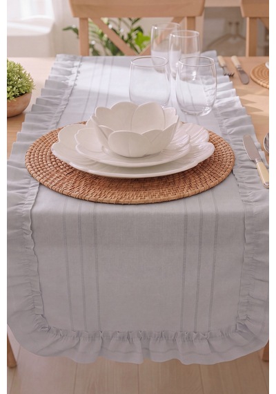 Gri Fırfırlı Colber Runner 45x115 Cm