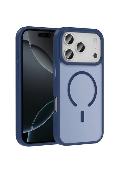Apple iPhone 17 Pro Uyumlu Magsafe Özellikli Kenarları Plastik Rot Silikon Kılıf Lacivert