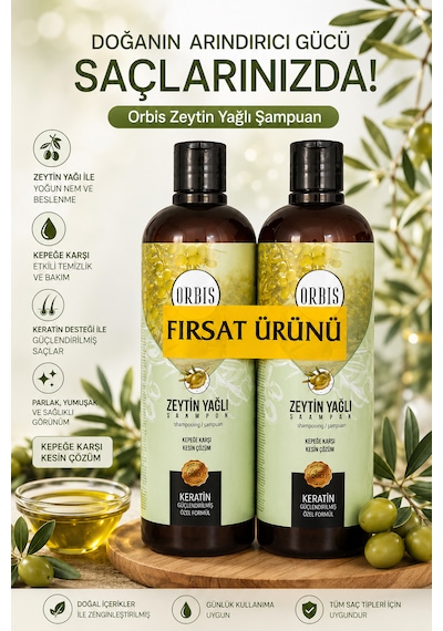 Orbis Zeytin Yağlı Kepeğe Karşı Keratin Şampuan 2 x 700 ML