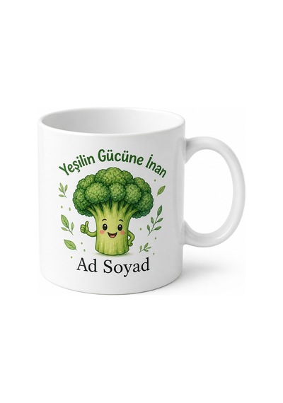 Brokoli Temalı Baskılı Kupa Bardak - Sağlıklı Yaşam Hediye Porselen Mug Beyaz