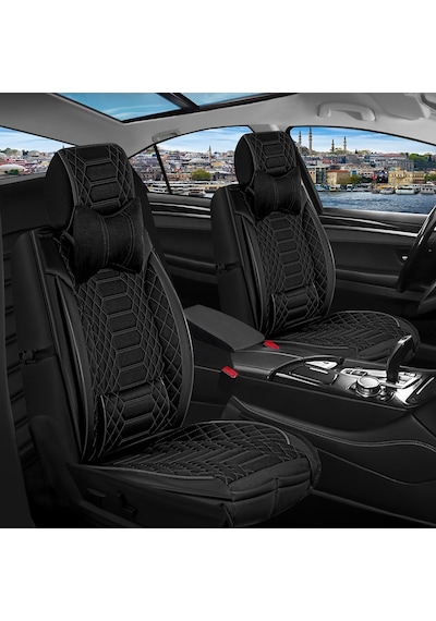 Mercedes E Serisi Uyumlu Lüks Deri Oto Koltuk Kılıfı Ön Arka Takım Set Tam Siyah Royal Series Fs