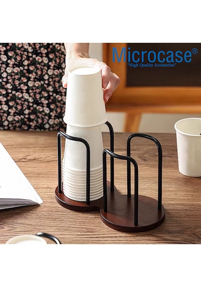 Microcase Ahşap Görünümlü Bardak Tutucu Düzenleyici Çift Bölmeli 2 Adet Al5436 Gümüş
