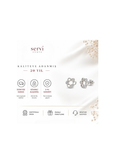 Servi 925 Ayar Gümüş Minimal Halka Çiçek Küpe-521