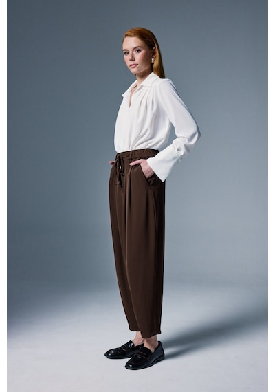 Sateen Talia Pantolon - Kahve-137095 Kahve