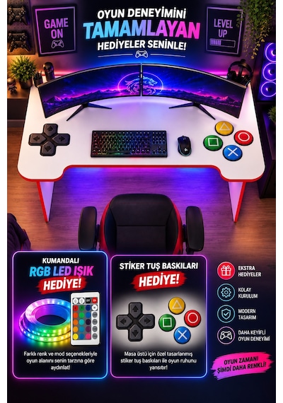 Profesyonel Rgb Ledli Oyuncu Masası 140 75 75 Cm Bilgisayar Masası Gamer Çalışma Masası Beyaz Profesyonel Rgb Ledli Oyuncu Masası 140 75 75 Cm Bilgisayar Masası Gamer Çalışma Masası Beyaz