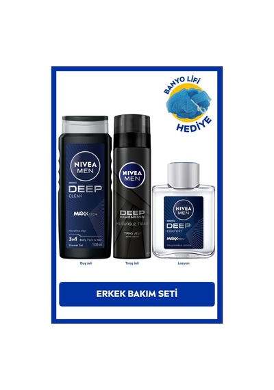 Men Erkek Deep Dimension Duş Jeli 500ml, Tıraş Jeli 200ml Ve Tıraş Sonrası Losyon 100ml, Lif Hediye