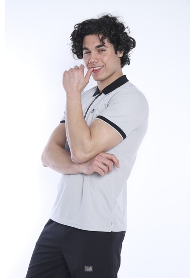 Escetic Erkek Spor Bej Polo Yaka Slim Fit T-Shirt-3342