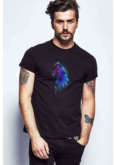 Howling Wolf Baskılı Siyah Erkek Tshirt