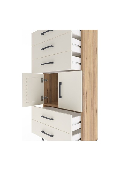 Arges Dolap Tek Raflı 5 Çekmeceli 2 Kapaklı 60x30x134 Çam-aytaşı Çam