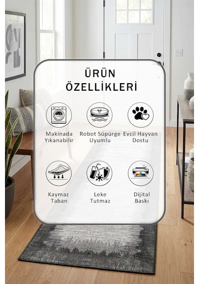 Yıkanabilir Yolluk 101 Açık Gri