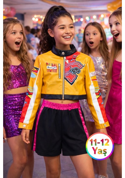 Toyfest İblis Avcıları K-pop Karakteri Rumi Netflix Dizisi Cosplay Deri Ceket Etek 2 Parça Kostümü 11-12 Yaş Çok Renkli