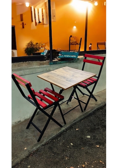 Balkon Bahçe Mutfak 3'lü Bistro Set Katlanır Masa Sandalye 60x60 Kırmızı