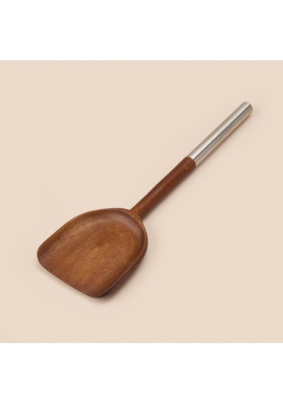 Çelik Saplı Servis Takımı - Akasya Servis Spatula Servis Seti 31 Cm Kahverengi