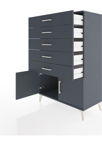Hyperion Dolap 5 Çekmeceli 2 Kapaklı 88x44x134 Antrasit-antrasit Antrasit