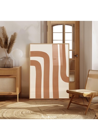 Yanık Turuncu Çizgili Duvar Sanatı, Büyük Soyut, Modern Boho Oda Dekoru