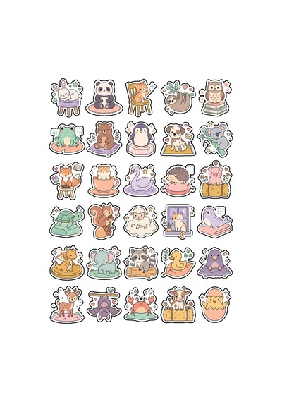 30 Adet Pastel Hayvanlar Sticker Seti - Laptop Defter Ajanda İçin Çok Renkli