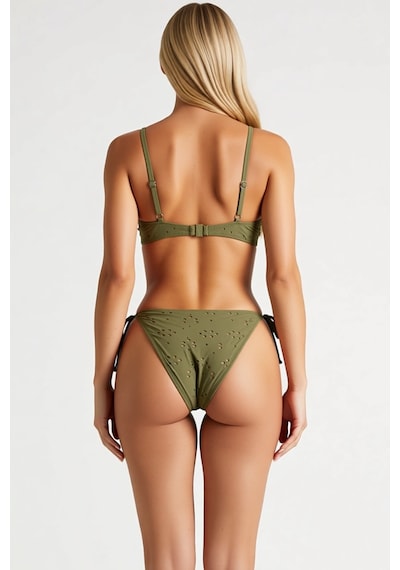 Benerly Kadın Bikini Takımı Bralette Üst Brazilian Alt Düşük Bel Dokulu Ö Haki