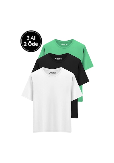 Rich Erkek 3 Lü Paket %100 Pamuk Oversize Tişört Basic Bisiklet Yaka Kısa Kollu T-shirt Yeşil