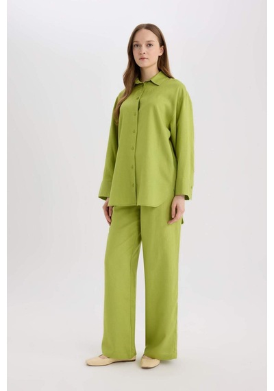 DeFacto Wide Leg Keten Karışımlı Geniş Paça Pantolon D8187AX25SPGN698