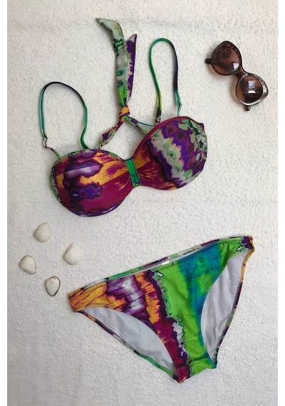 Dagi Straplez Destekli Push-Up Desenli Bikini Takımı (545625623)-Karışık-42 Çok Renkli