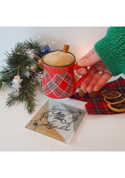Decorita Cam Bardak Altlığı Mutlu Yıllar Happy Deer 4'lü Takım Çok Renkli