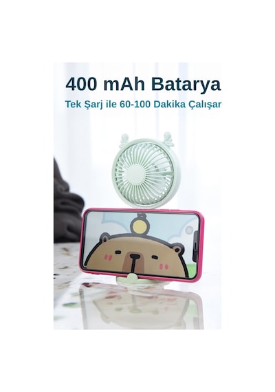 Taşınabililir Mini Usb Şarjlı 3 Kademeli El Masaüstü Vantilatör Fan Soğutucu Ym88216 Yeşil