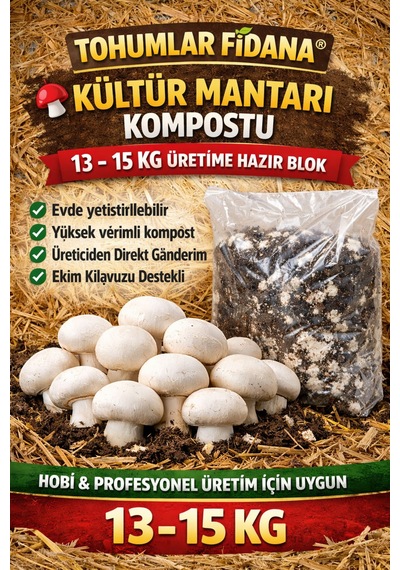 13-15 Kg Kültür Mantarı Kompostu Üreticiden Tüketiciye Activatörlü + 4 Sayfa Ekim Kılavuzu